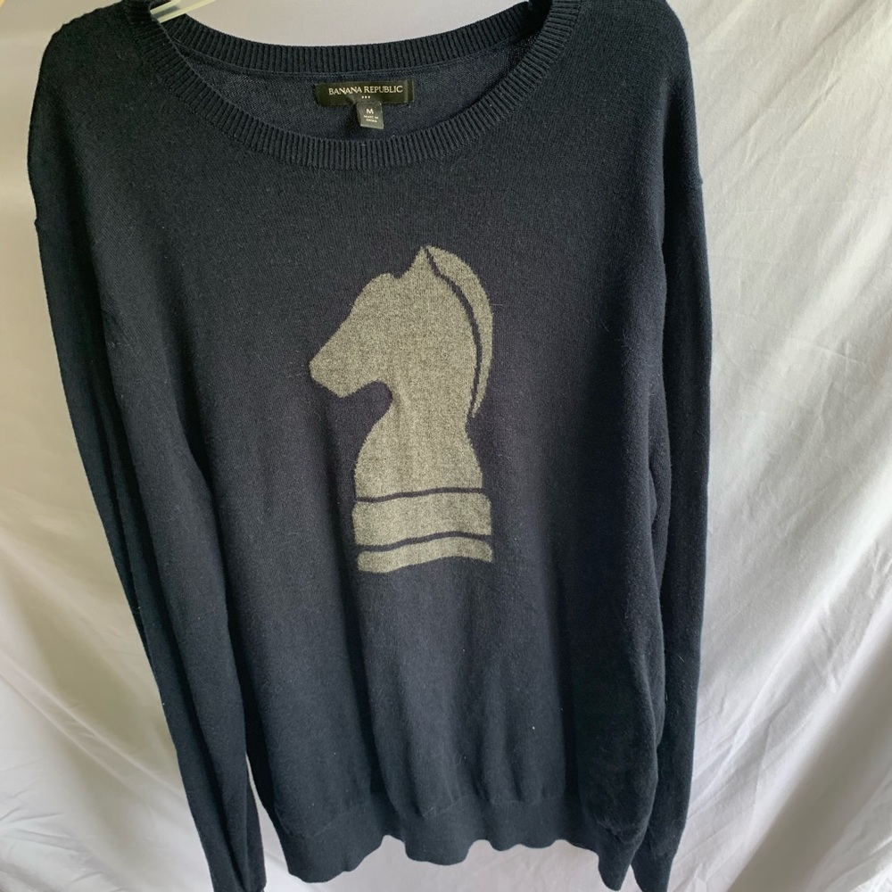 Banana Republic Navy Sweater with Chess Piece M